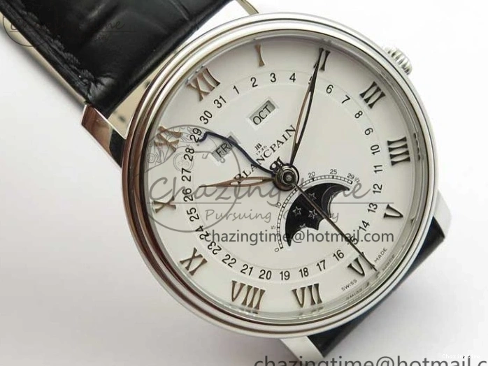 0311 MultiPurpose Villeret 6654 SS Complicated Function OMF 1:1 Best Edition White Dial on Black Leather Strap A6654 V 7901